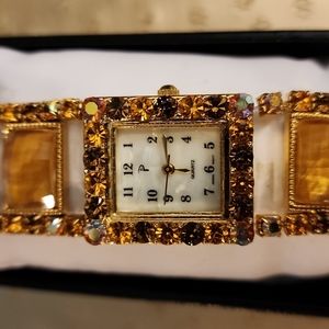 Gold Tone Rhinestone Stretch Watch
